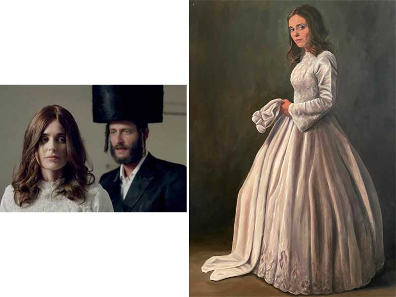 Слева: Кадр из сериала «Штисель». Справа: Алекс Тунис. «Либи в свадебном платье», 2020